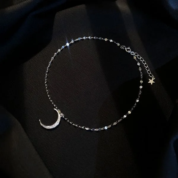 Sterling Silver Vintage Zirconia Moon Anklet