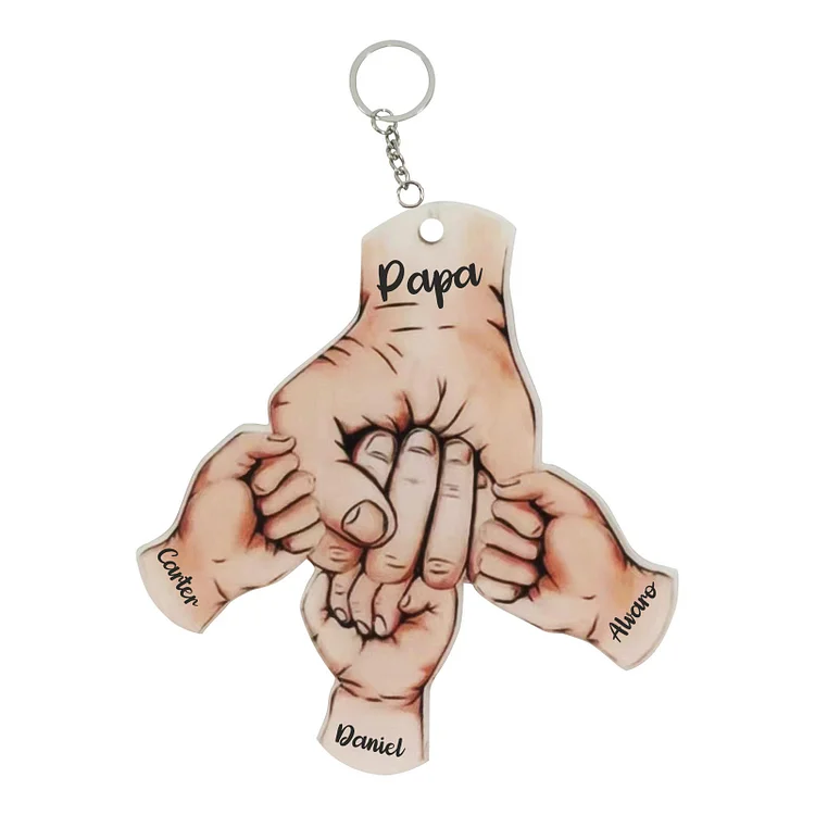 Personalized Fist Bump Keychain Engrave 4 Names Acrylic Keyring Father's Day Gifts