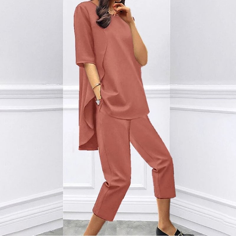 Loose slim short-sleeved top casual cropped trousers two-piece set MusePointer