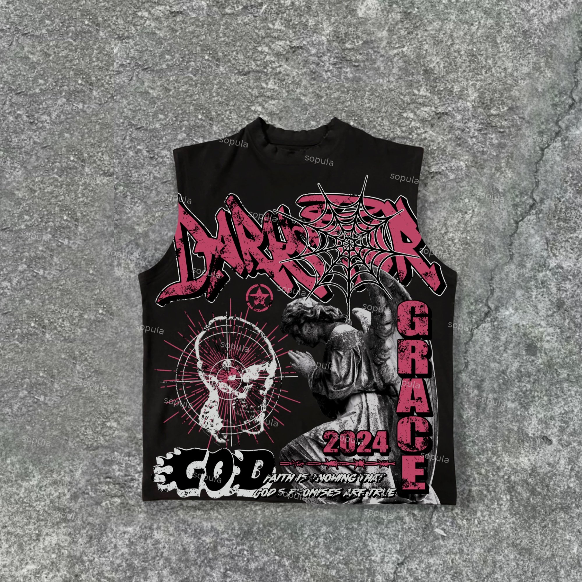 Sopula Darksrar -2024 God & Angel Prayer Graphics Print Pattern Design Cotton Tank Top - SOPULA