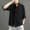 Men's Summer Loose Cotton Linen Short Sleeve Shirt
