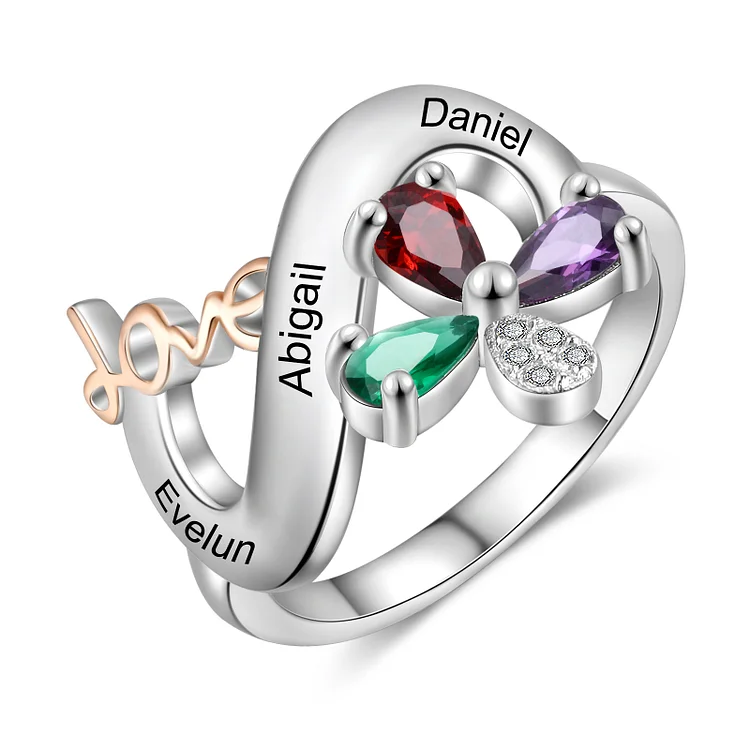 Love Infinity Birthstones Ring Personalized 3 Names Promise Ring for Her