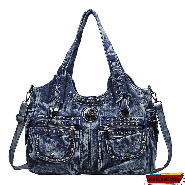 Large Capacity Women Jeans Bag Zipper Pockets Dec Denim Bag