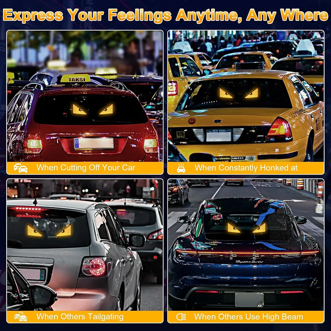 PIFOOG LED Devil Eyes Light for Car Window Demon Evil Eye Sign Lights Cars Back Windshield USB Road Rage Light up Flicker Signal Lighting Cool Fun Stuff Accessories Amber Yellow