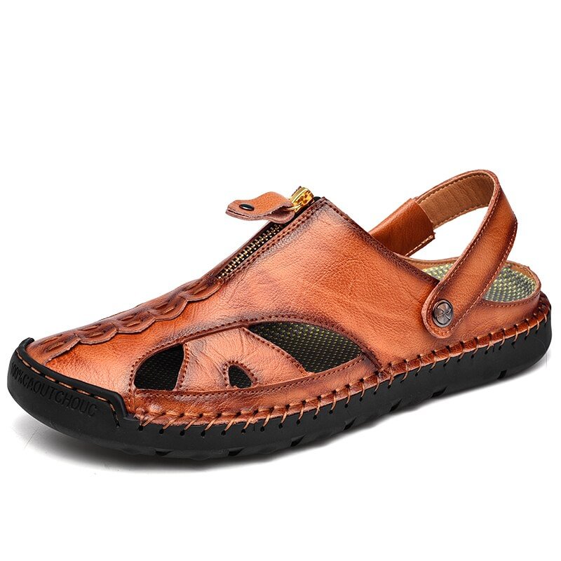 Men Summer Fashion Casual Mules Male Breathable First Layer Cowhide Loafer Slippers Open Back Flat Genuine Leather Half Sandals