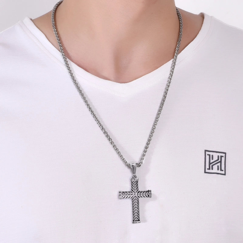 Personality Twill Stainless Steel Vintage Cross Men’s Pendant Fashion JK Style Long Sweater Chain Hanging Jewelry