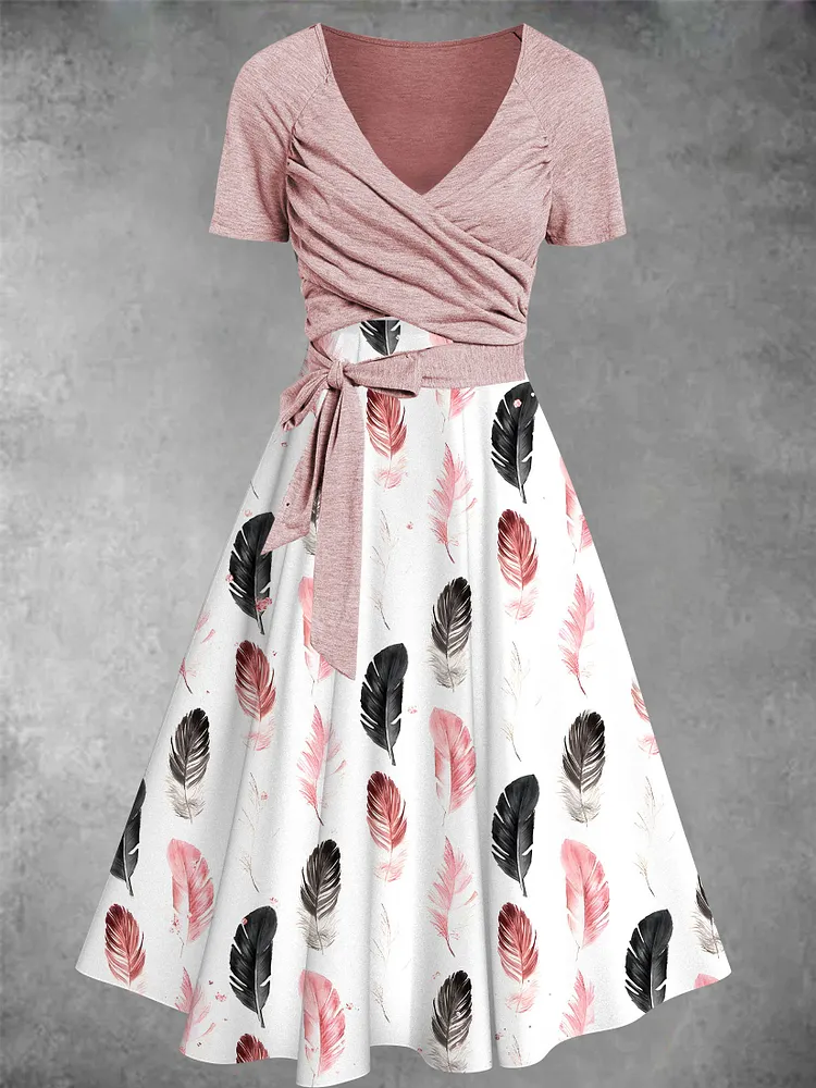 Women's Feather Print Two-Piece Dress