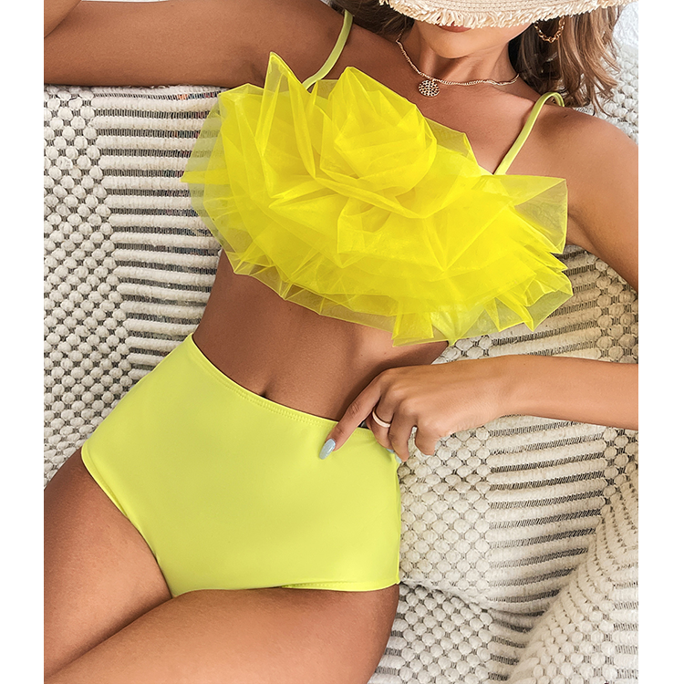 Flaxmaker 3D Flower Yellow Bikini Swimsuit