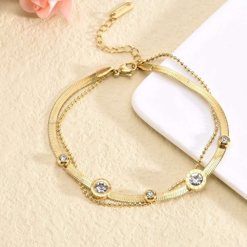 Classic Style Round Titanium Steel 18K Gold Plated Zircon Bracelets In Bulk
