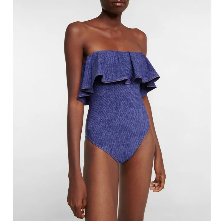 Ruffle Bandeau One Piece Swimsuit and Skirt Flaxmaker