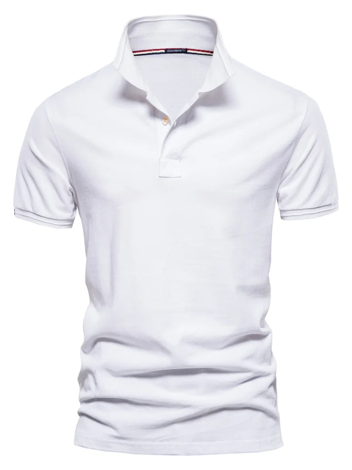 Summer New Lapel Casual Men's POLO Shirt Fashion Solid Color Wear-resistant Slit Men's Cotton Short-sleeved European Size Tops-Cosfine