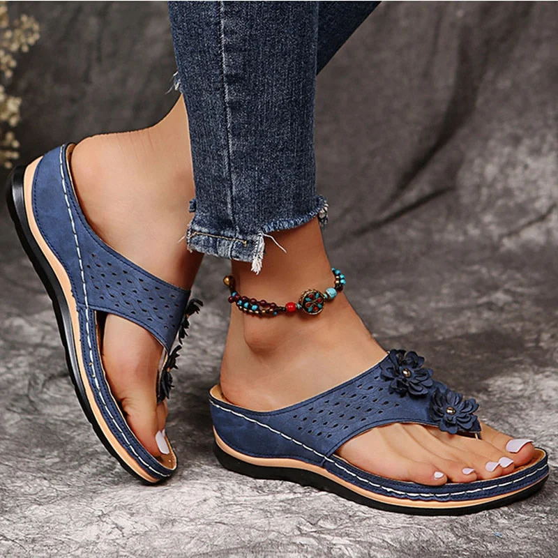 Women Sandals Soft Bottom Wedges Shoes For Summer Sandals Heels Flip Flops Flower Platform Sandalias Mujer Wedge Heel Slippers