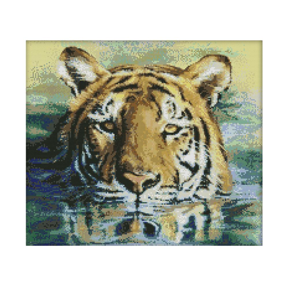 

Tiger In The Water - 14CT Stamped Cross Stitch - 43*38cm, 501 Original