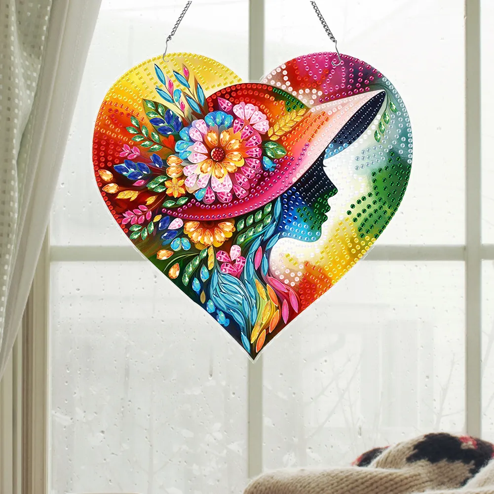 DIY Figure Silhouette Single-Side Acrylic iamond Art Painting Wreath Hanging Sign Decor