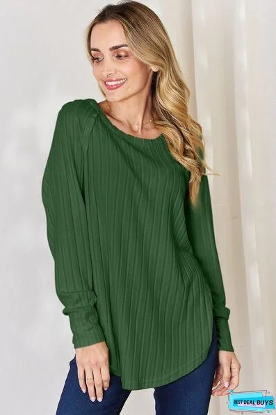 Basic Bae Full Size Ribbed Round Neck Slit T-Shirt