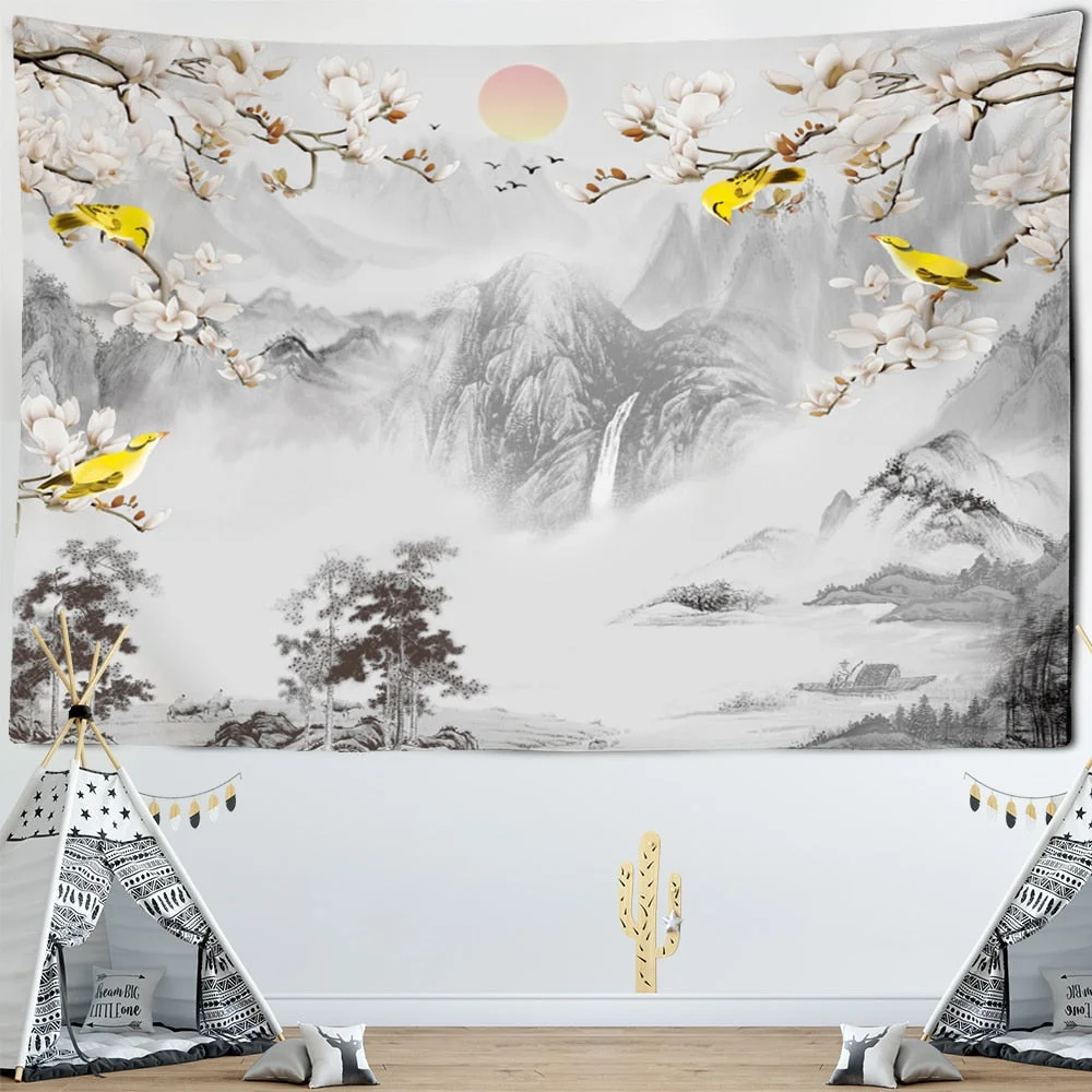 Japanese Chinese Tapestry Landscape Painting Scenery Animals Natural Scenery Wall Hanging Decoration For Home Bedroom