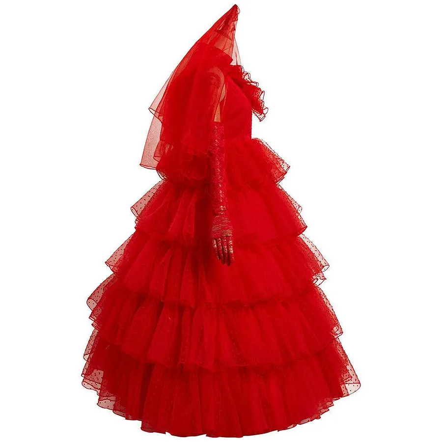 open lace back dress Beetlejuice Lydia Deetz Kids Children Red Wedding Dress Party Carnival  Halloween Cosplay Costume main image 0