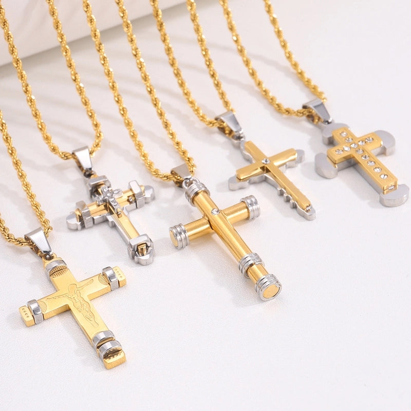 Retro Streetwear Cross Titanium Steel Plating Men's Pendant Necklace