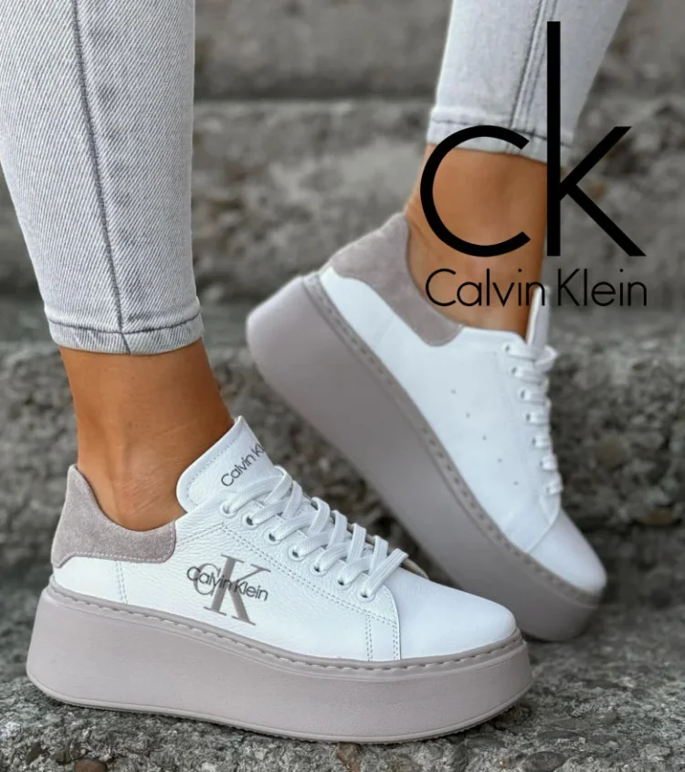 2026 Calvin Klein Biały Trampki Damski wyższy podeszwie