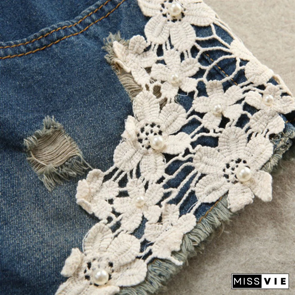 Summer Maternity Ripped Denim Shorts for Pregnant Women Pregnancy Low Waist Belly Loose Shorts