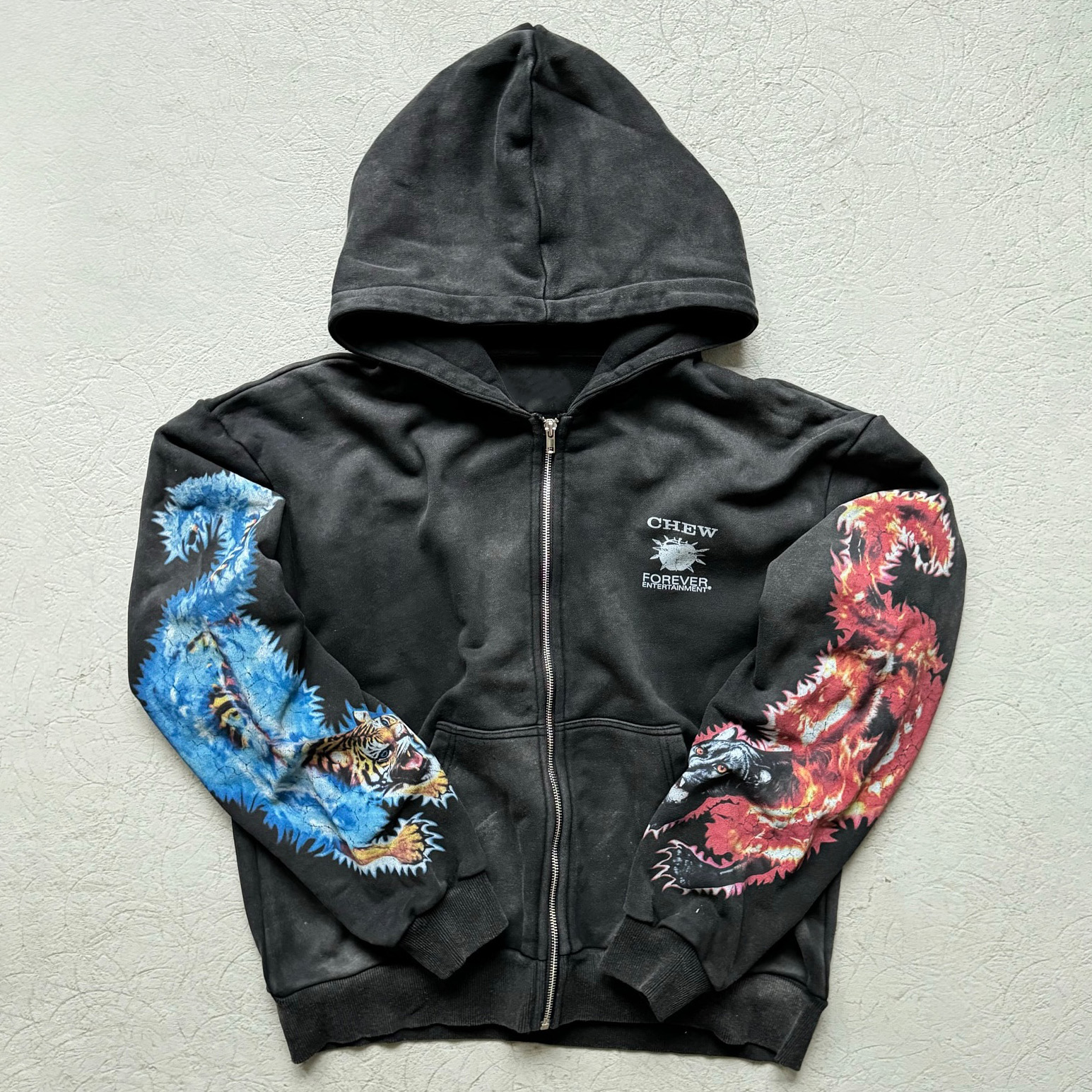 Chew Forever Print Long Sleeve Zipper Hoodies