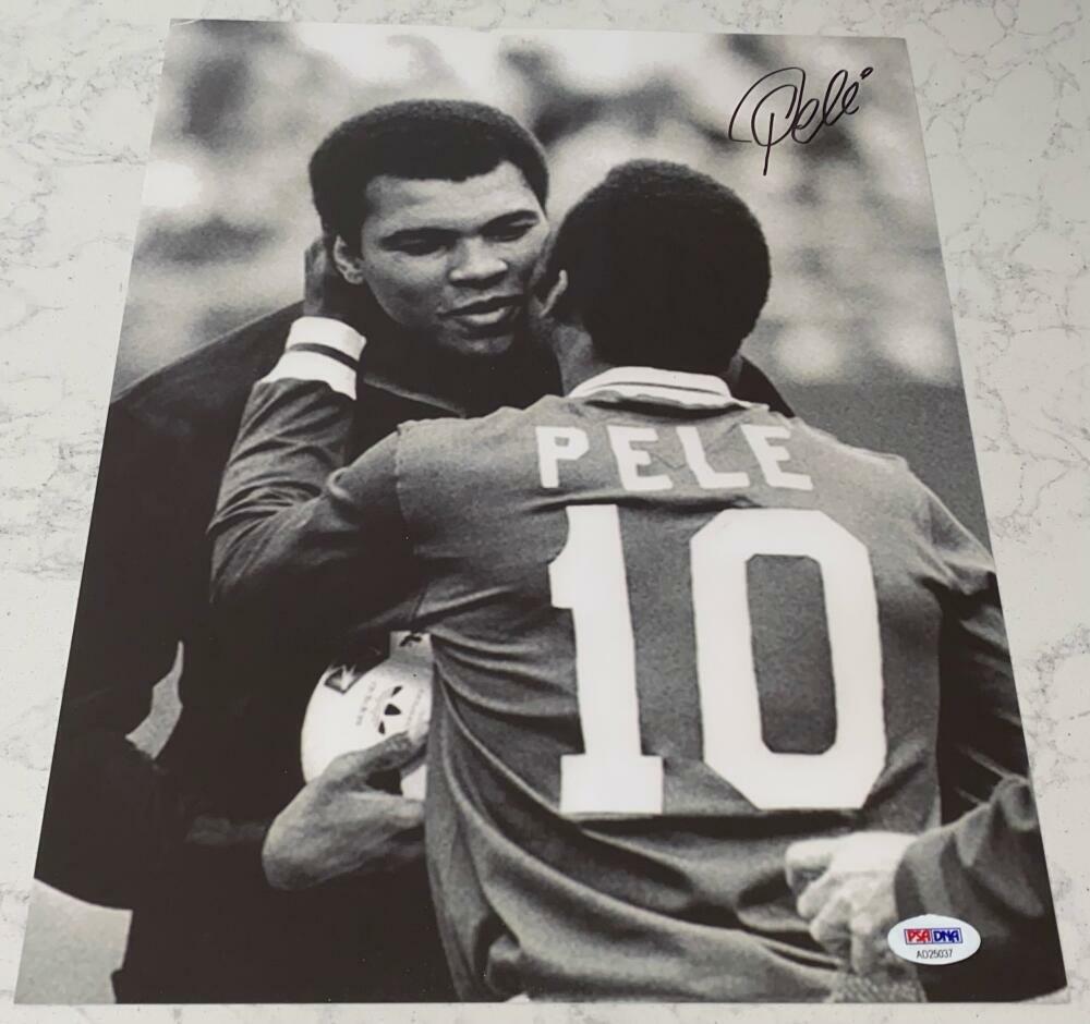 PELE SIGNED AUTOGRAPH BRAZIL SOCCER LEGEND CLASSIC WITH ALI 11X14 Photo Poster painting PSA/DNA