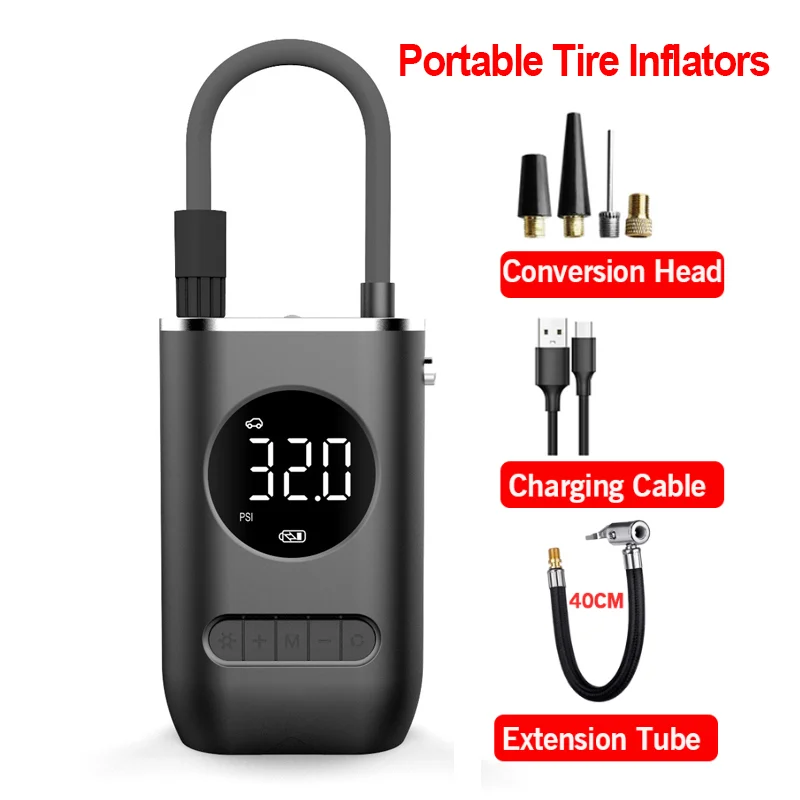 Portable Tire Inflator Electric Pump Cordless Air Compressor Pressure Detection For Car Bike Motorcycle Balls