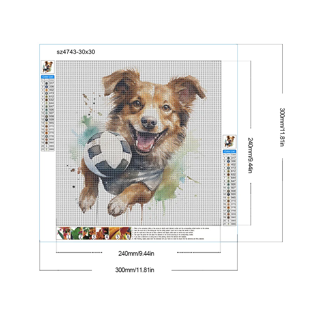 Full Round Diamond Painting 30*30cm - Puppy Playing With Ball