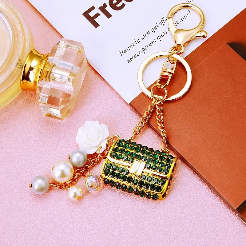 Elegant Korean Style Bag Metal Inlay Rhinestones Women’s Bag Pendant Keychain