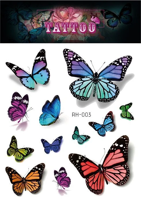 24 Kinds 3D Butterfly Tattoo Flowers Watercolor Temporary Body Art Sticker Disposable Make Up Concealer tatouage temporaire