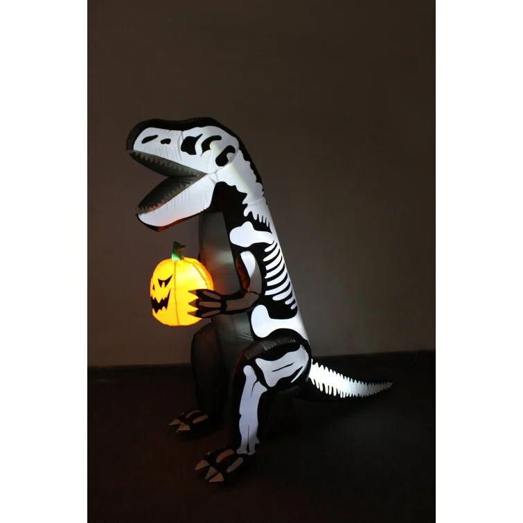 Skeleton Dinosaur with Pumpkin Yard Halloween Inflatable