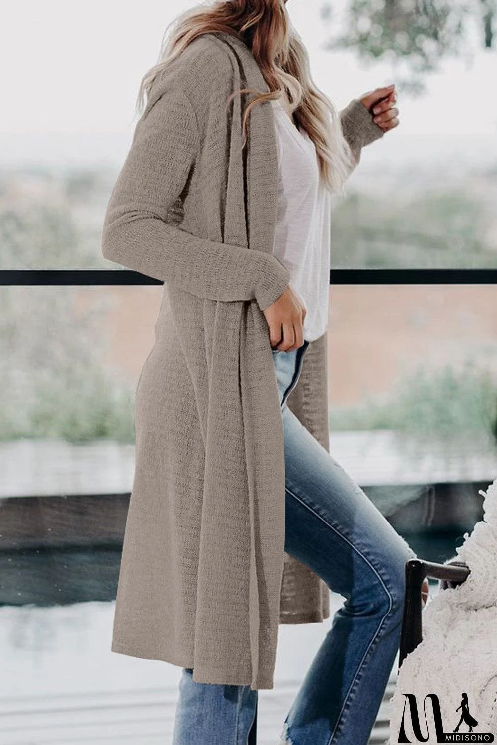 MidiSono - Slouchy Pocketed Knit Longline Cardigan