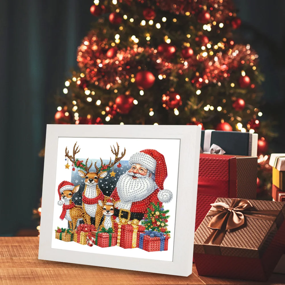 5D DIY Partial Special Shaped Drill Diamond Painting Xmas Santa Claus 22.8x22.8cm【With Frame】