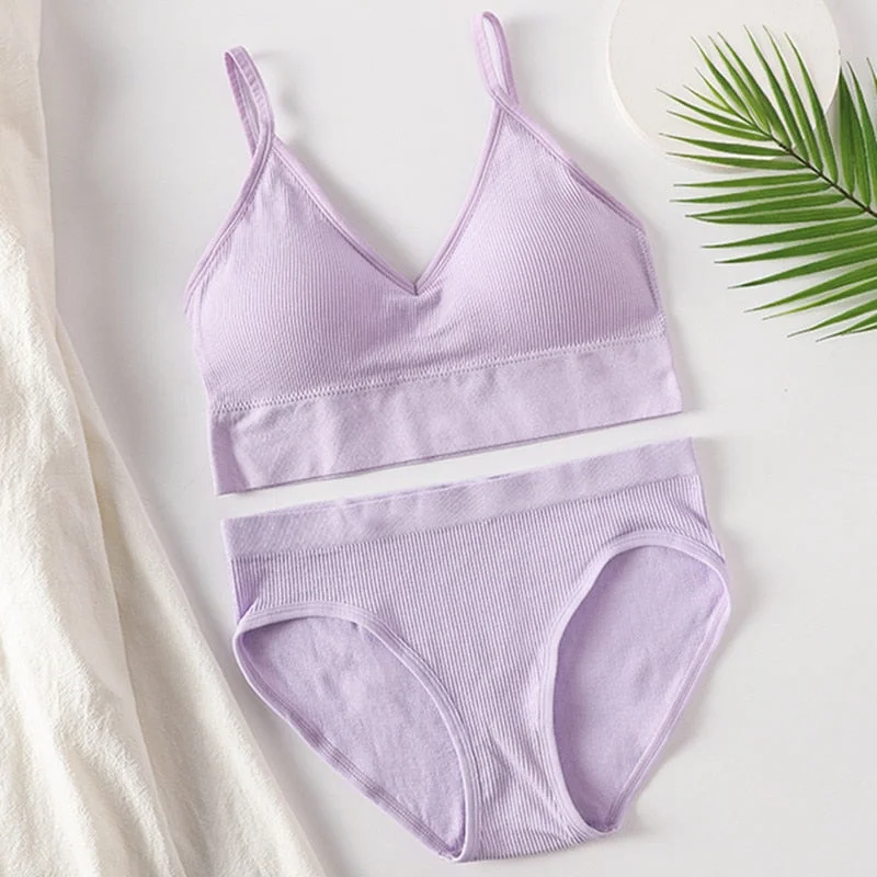 Women Bra Panties Set Sexy G-String Push Up Bra Crop Top Seamless Underwear Fitness Active Bra Top Thongs Female Lingerie Set