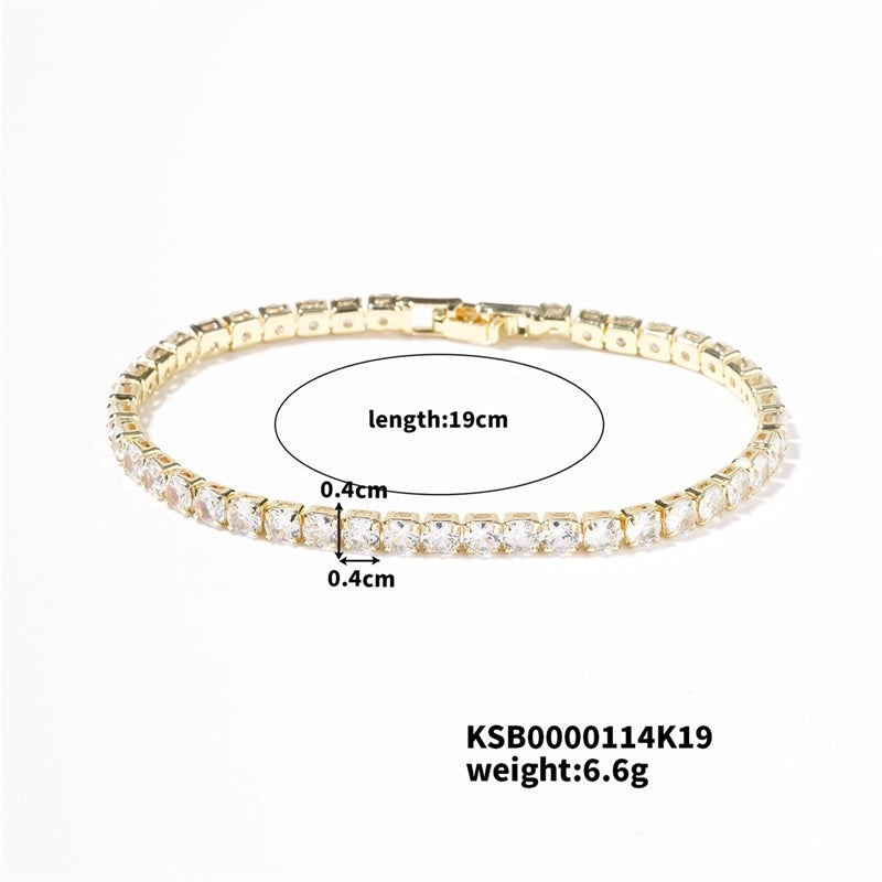 Hip-Hop Solid Color Copper Inlay Zircon K Gold Plated Rhodium Plated Unisex Tennis Bracelet