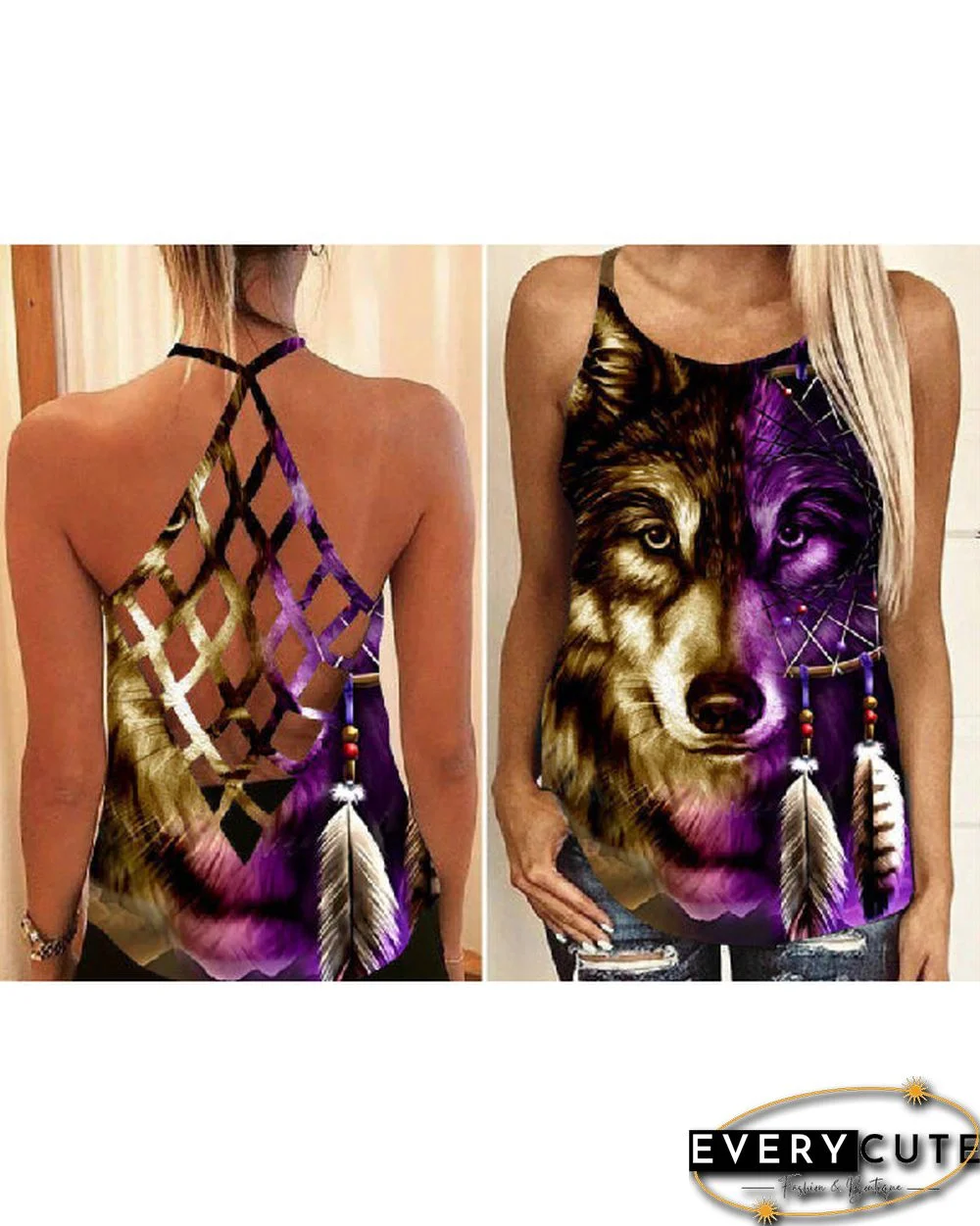 Halterneck Cross-web Punk Print Vest