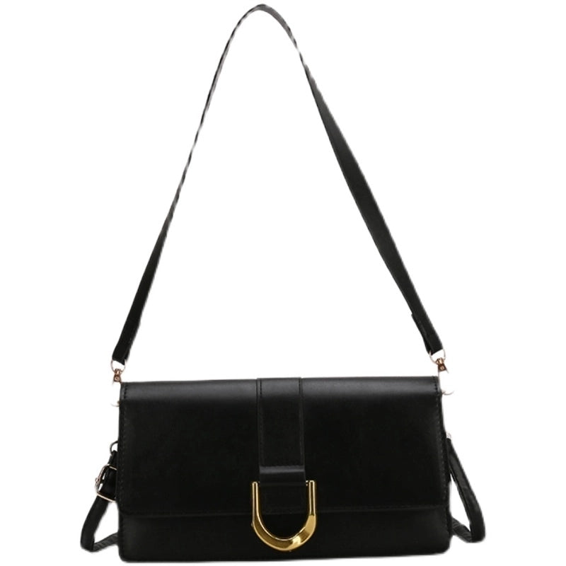 Women’s Medium Pu Leather Solid Color Classic Style Streetwear Sewing Thread Square Lock Clasp Underarm Bag