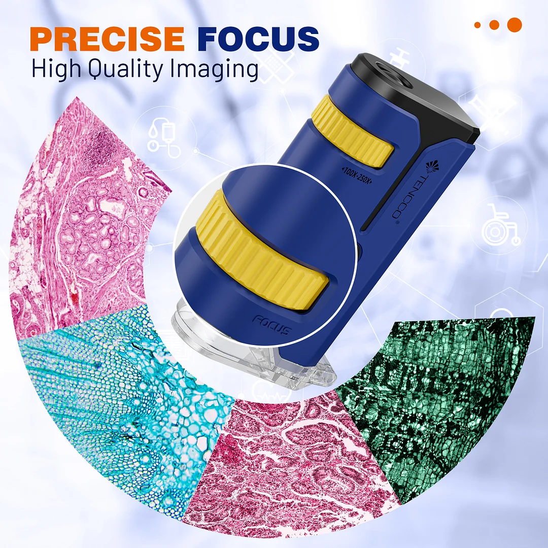 BEBANG 100X-250X Pocket Microscope, Portable Handheld Mini Microscope for Adults Kids （Blue）