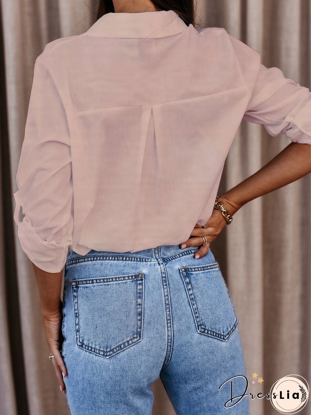 Women's Blouses Simple Long Sleeve V-Neck Button Blouses