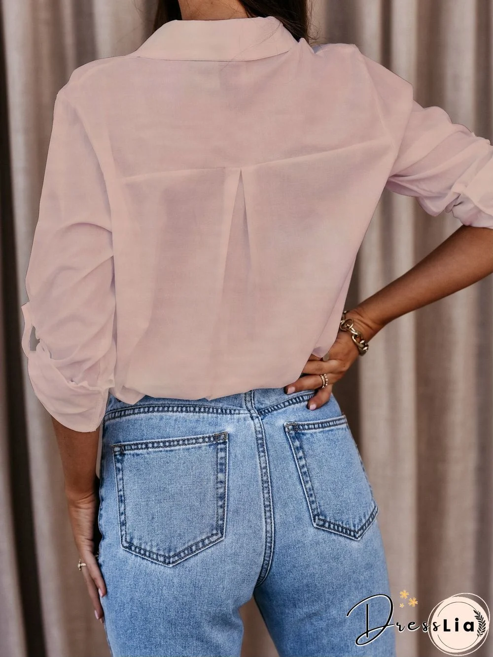 Women's Blouses Simple Long Sleeve V-Neck Button Blouses