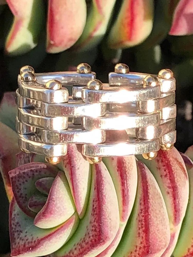 Tiffany Gate Link Ring in Sterling Silver and 18K Yellow Gold Size 4 1/2