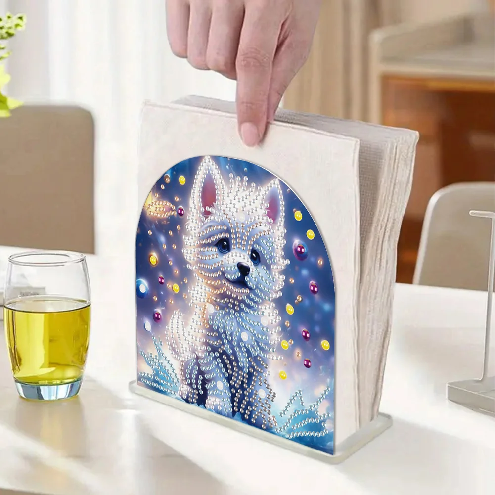 DIY Puppy Acrylic Diamond Painting Napkin Rack Diamond Art Paper Towel Holder
