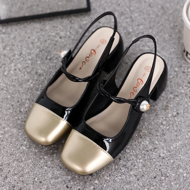 Tanguoant Tanguoant New Korean Version Of The Square Head With A Single Shoe Women's Casual Mary Jane Women's Shoes Small Sweet Wind Splicing Sandal Women