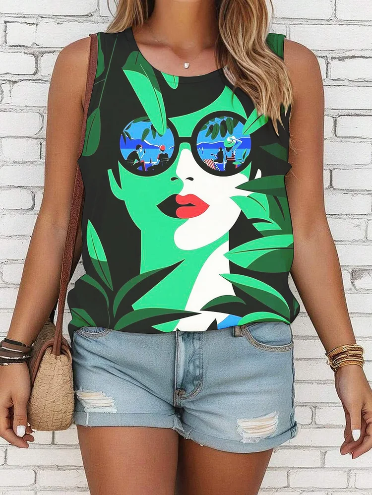 Women's Hawaii Vacation Plant Art Print Casual Tank Top