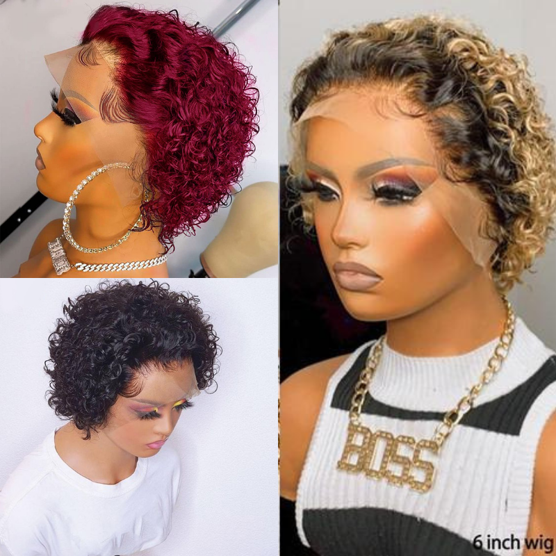 100% Human Hair HD Front Lace Wig Bob Curly Hair Wig