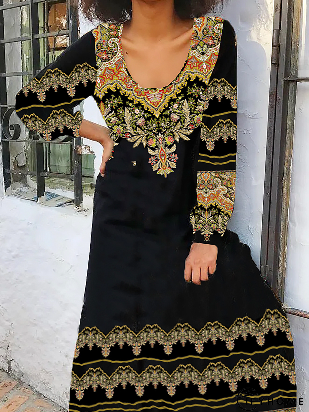 V Neck Casual Jersey Ethnic Dress | IFYHOME
