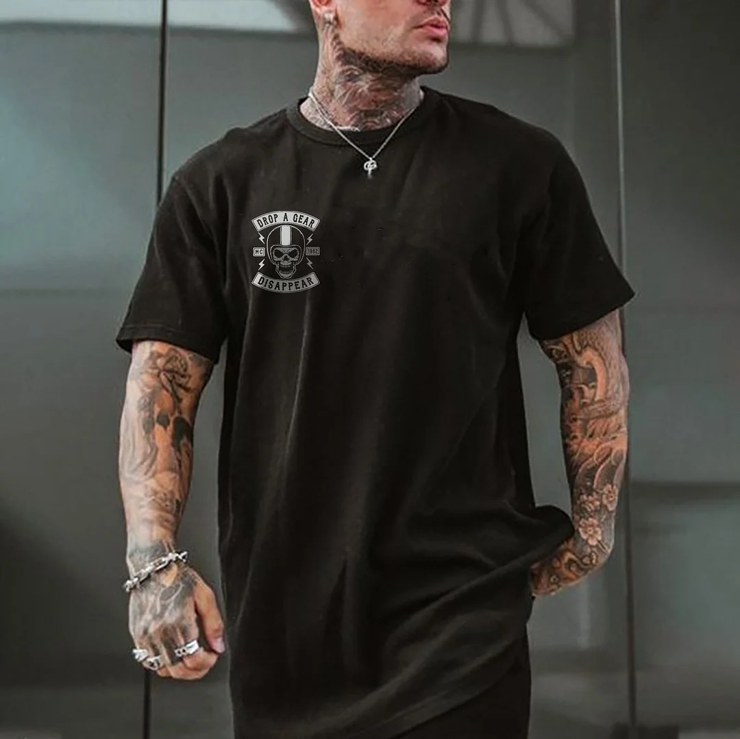 DROP A GEAR - DISAPPEAR Black Print T-shirt