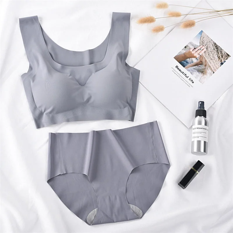 Ice Silk Bra Set Grils Croset Lingerie Panty Underwear Set Comfortable Sleep Women Thin Push Up Briefs нижнее белье женское