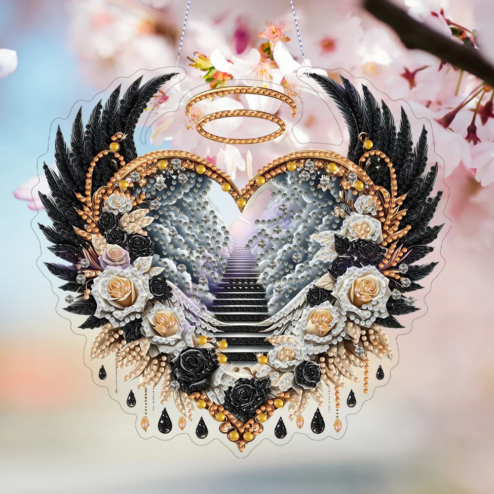 DIY Black Wings Diamond Art Acrylic Hanging Pendant Diamond Painting Home Decor