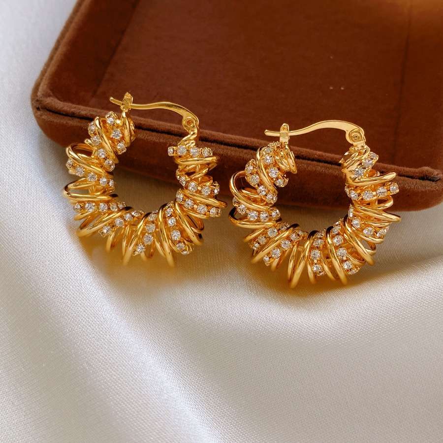 18k gold electroplated zircon twisted round ear cuffs minimalist style unique temperament and luxurious feel